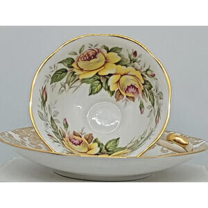 Queen's Fine Rosina Yellow Roses Bone China Tea Cup & Saucer England Estd 1875